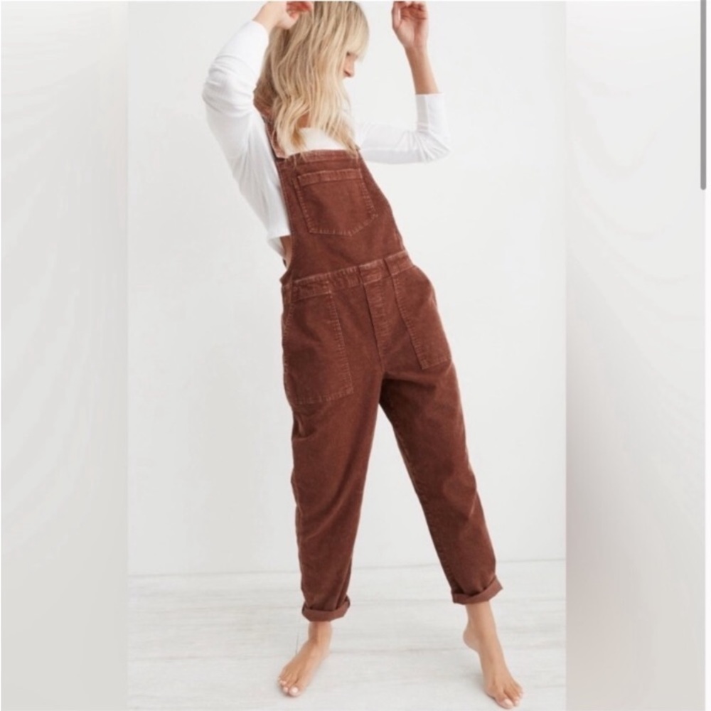 aerie Chocolate Brown Corduroy Overalls Jumpsuit